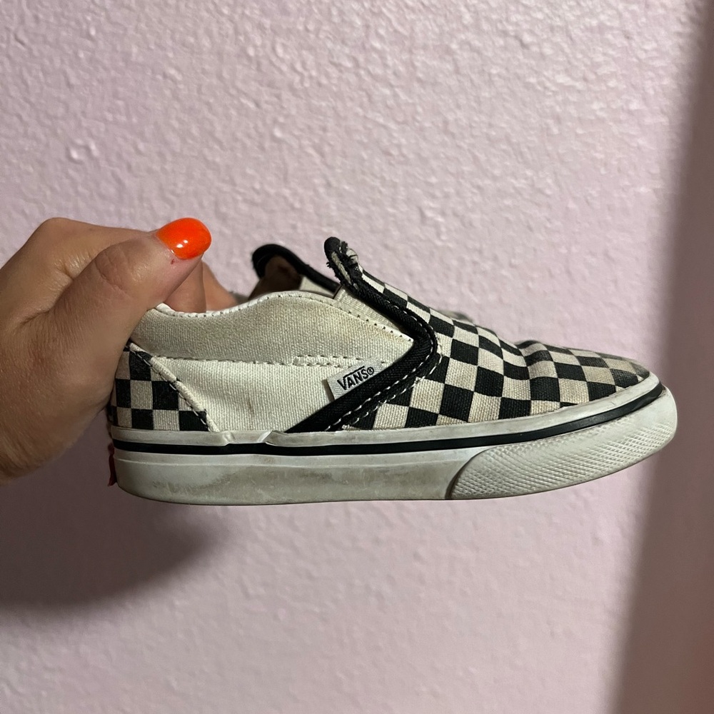 7C black and white checkered slip on vans for toddler